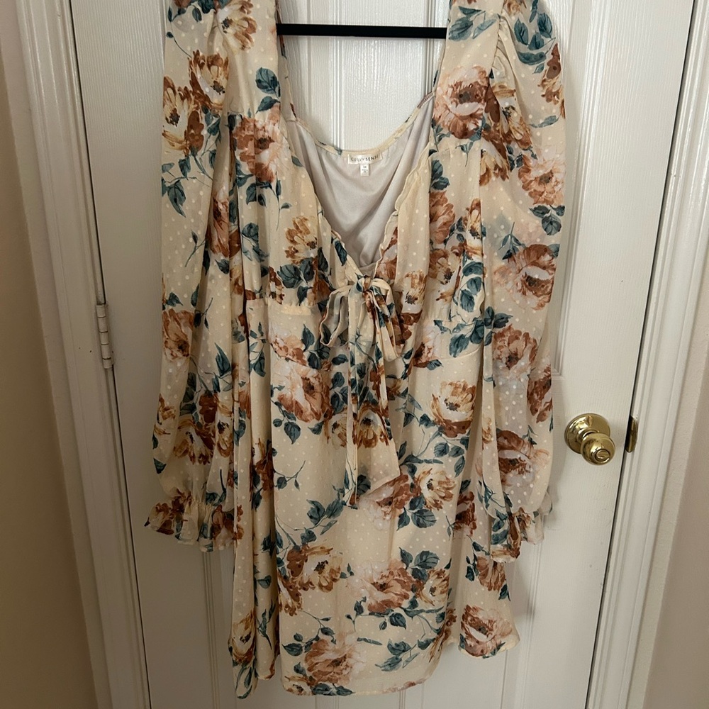 Floral Cream dress with Tie-Front